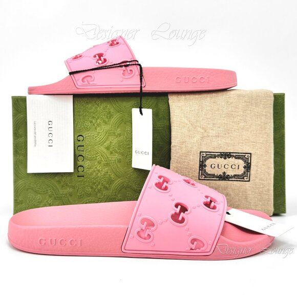 NEW GUCCI Pursuit GG Logo Rose Pink Pool Slide Sandals Women's Size EU 39 US 9 - Picture 12 of 12